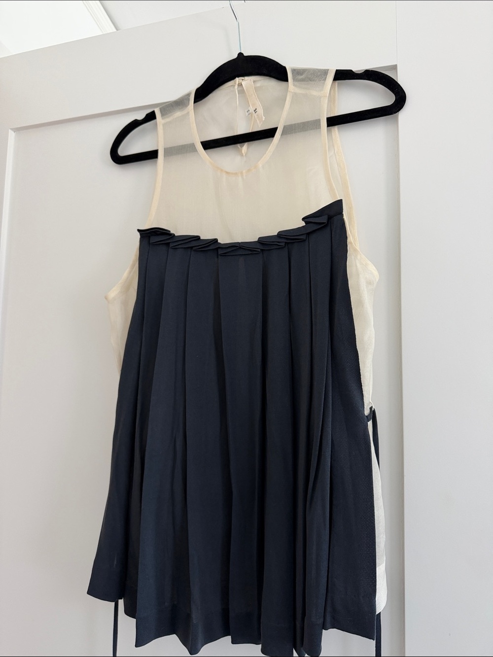 3.1 Phillip Lim Navy and Cream Pleated Silk-Back Tank